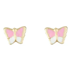 Instant d'Or Boucles D'Oreilles|Boucles d'oreilles enfant Papillon Amoureux Email or jaune