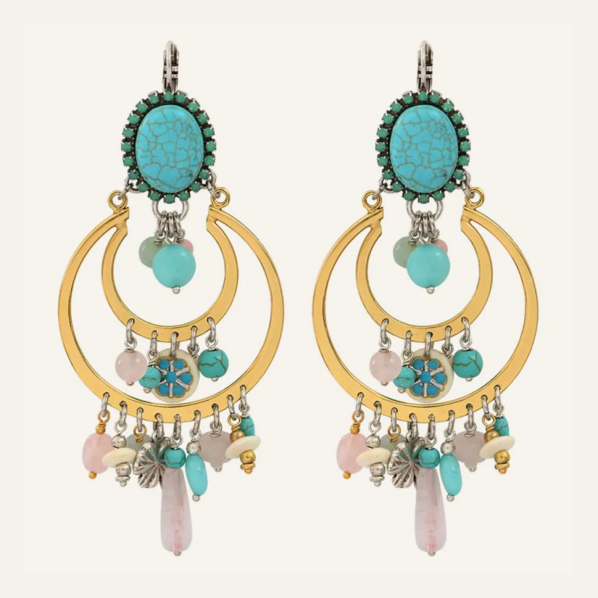 Reminiscence Boucles D'Oreilles|Boucles d'oreilles Lucky Charms Jade, Quartz Amazonite, Howlite & Cristal Swarovski dorées