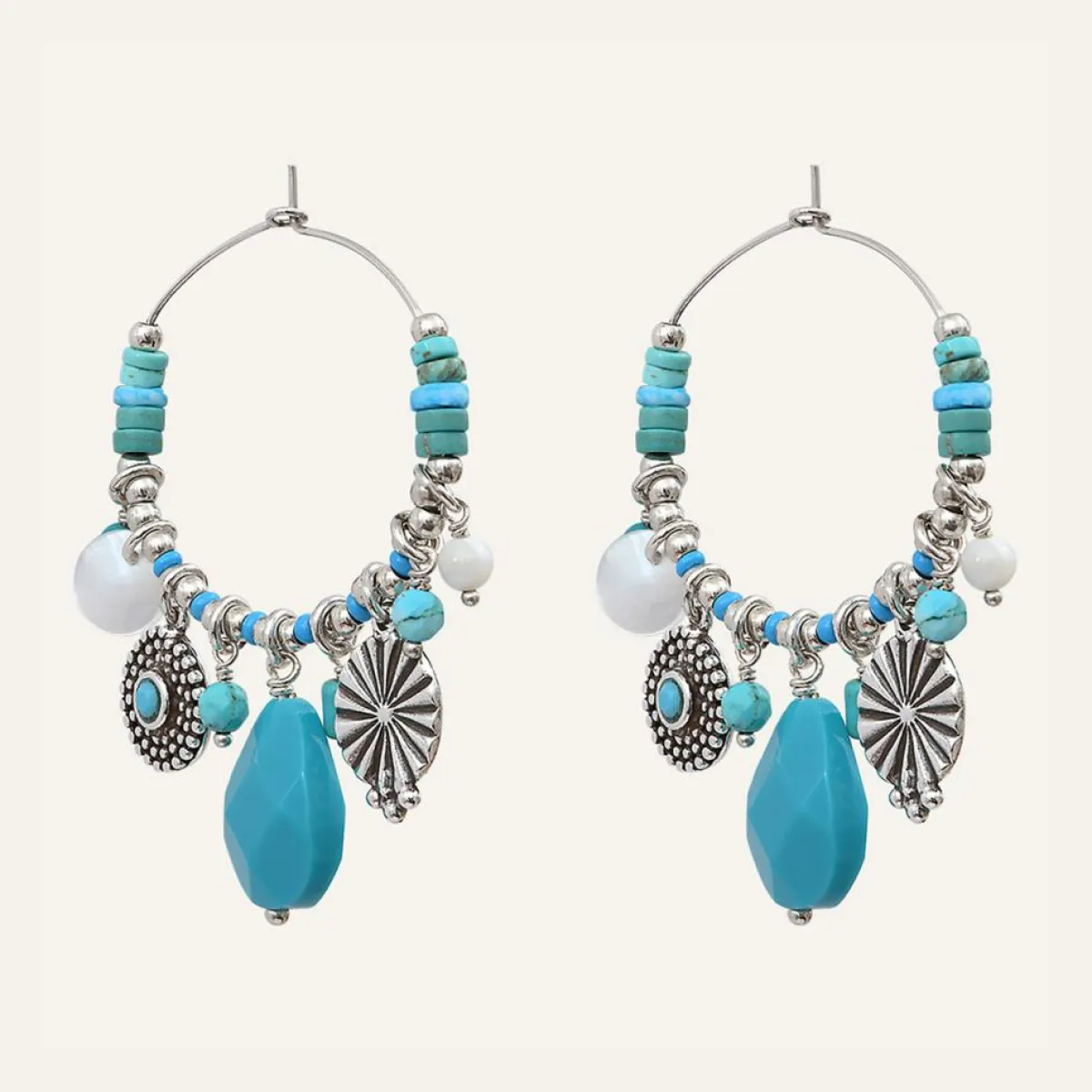 Reminiscence Boucles D'Oreilles|Boucles d'oreilles Positano multipierres argenté/turquoise