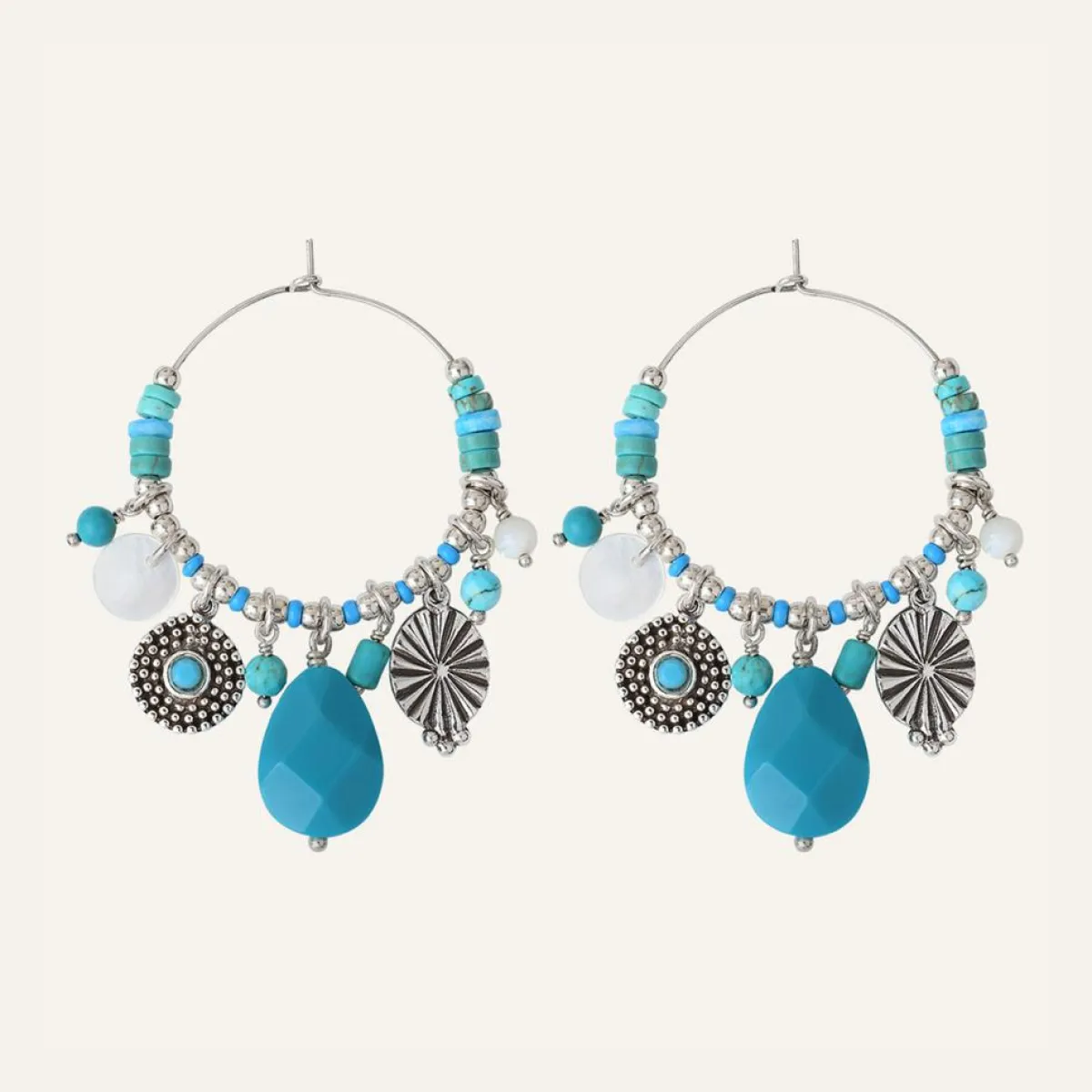 Reminiscence Boucles D'Oreilles|Boucles d'oreilles Positano multipierres argenté/turquoise