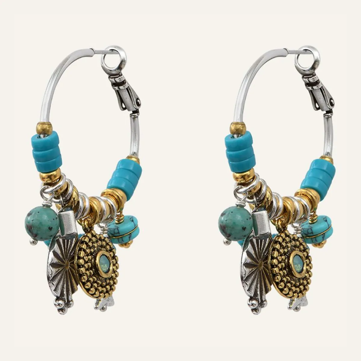 Reminiscence Boucles D'Oreilles|Boucles d'oreilles Positano multipierres argenté/turquoise