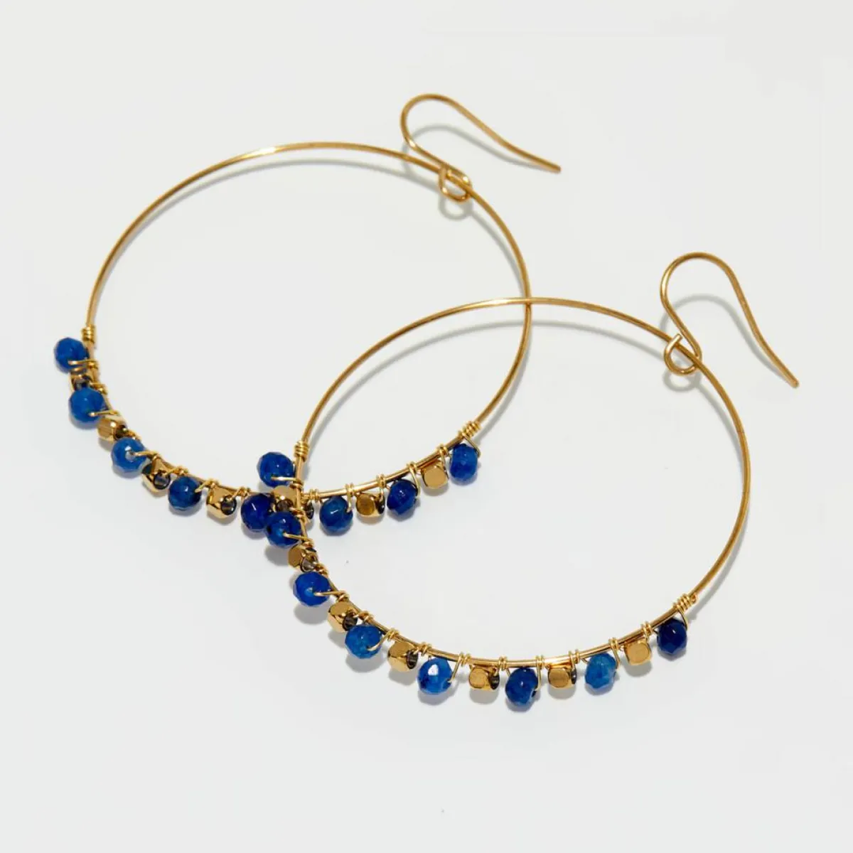 Moonstone Boucles D'Oreilles|Boucles d'Oreilles Roberta Jade bleu en laiton doré