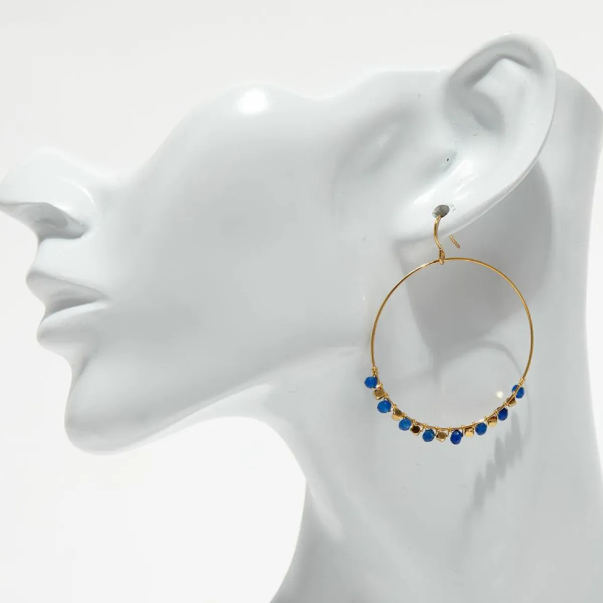 Moonstone Boucles D'Oreilles|Boucles d'Oreilles Roberta Jade bleu en laiton doré