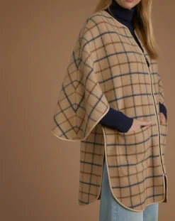 Cyrillus Vestes, Blousons|Cape en Laine mélangée à carreaux beige moyen