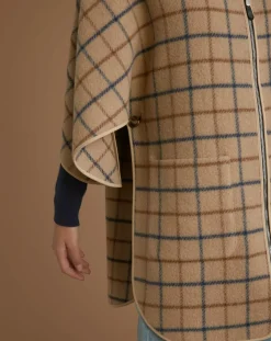Cyrillus Vestes, Blousons|Cape en Laine mélangée à carreaux beige moyen