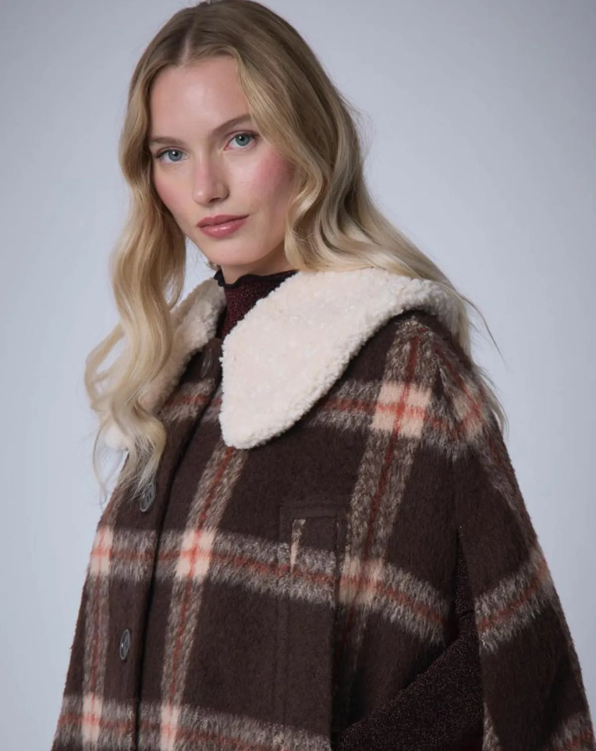 Manoush Manteaux|Cape en Laine mélangée Pilou Tartan unique