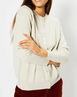 Galeries Lafayette Gilets Et Cardigans|Cardigan 100% Cachemire Cacao col rond gris beige chiné