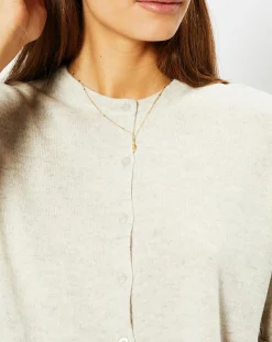 Galeries Lafayette Gilets Et Cardigans|Cardigan 100% Cachemire Cacao col rond gris beige chiné