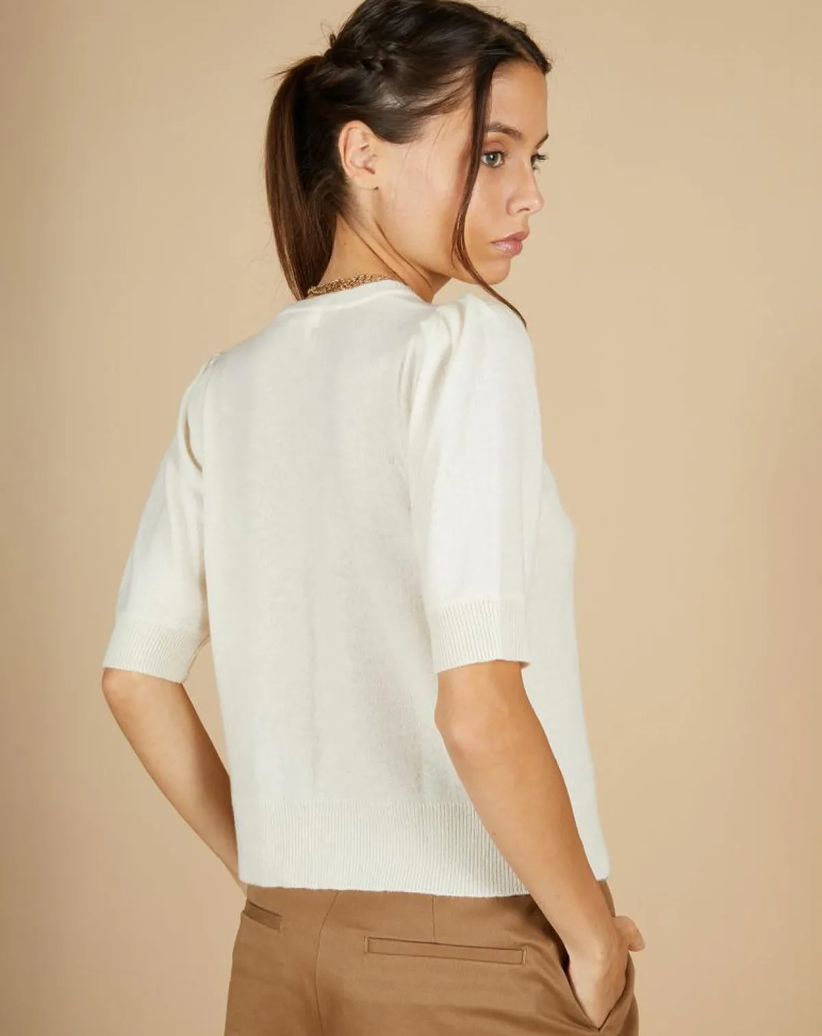 Cashmere Tribu Gilets Et Cardigans|Cardigan 100% Cachemire Claire manches ballon écru