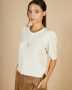 Cashmere Tribu Gilets Et Cardigans|Cardigan 100% Cachemire Claire manches ballon écru