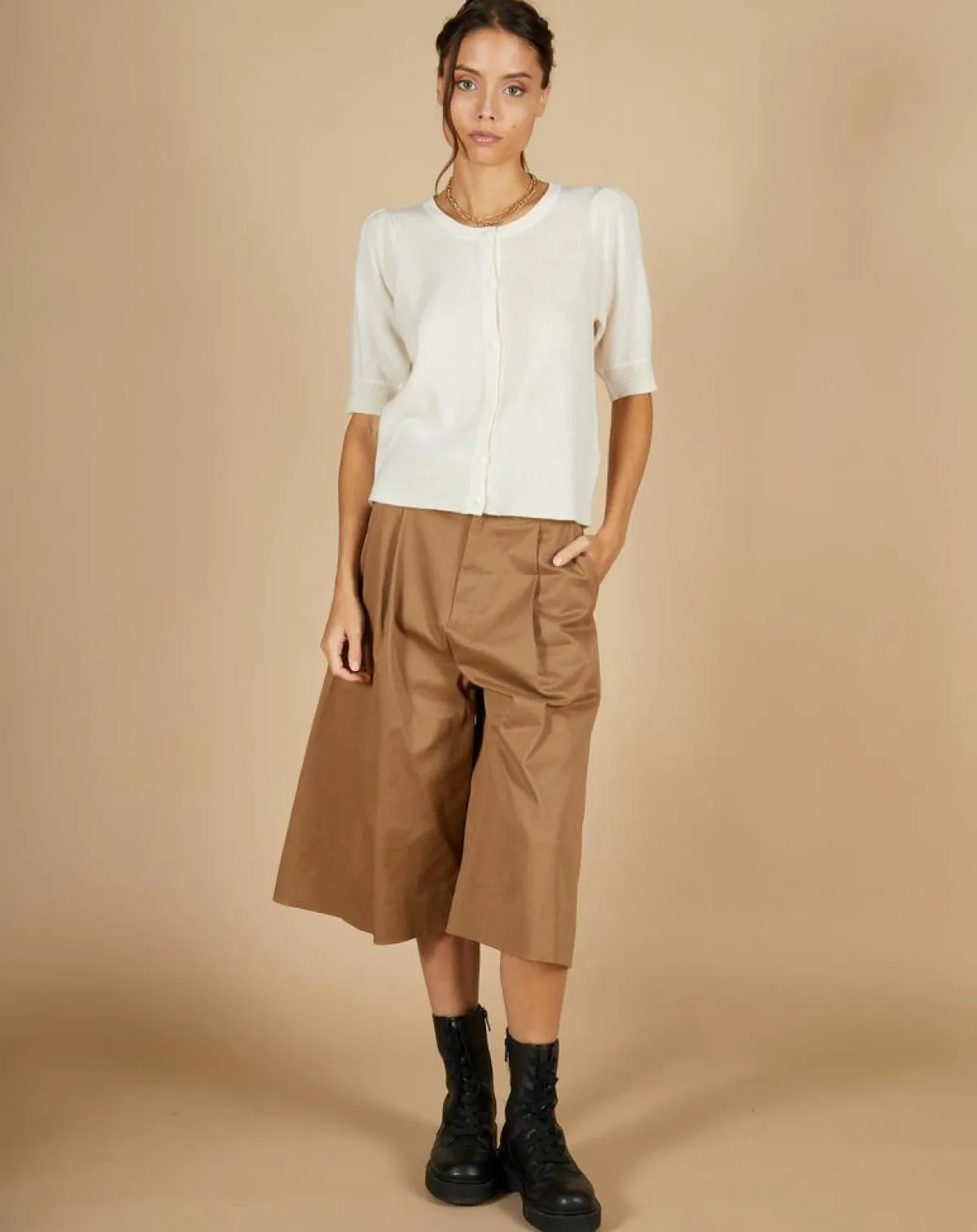 Cashmere Tribu Gilets Et Cardigans|Cardigan 100% Cachemire Claire manches ballon écru