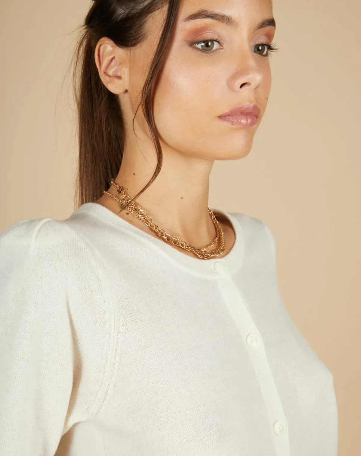 Cashmere Tribu Gilets Et Cardigans|Cardigan 100% Cachemire Claire manches ballon écru