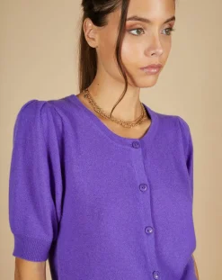 Cashmere Tribu Gilets Et Cardigans|Cardigan 100% Cachemire Claire manches ballon violet