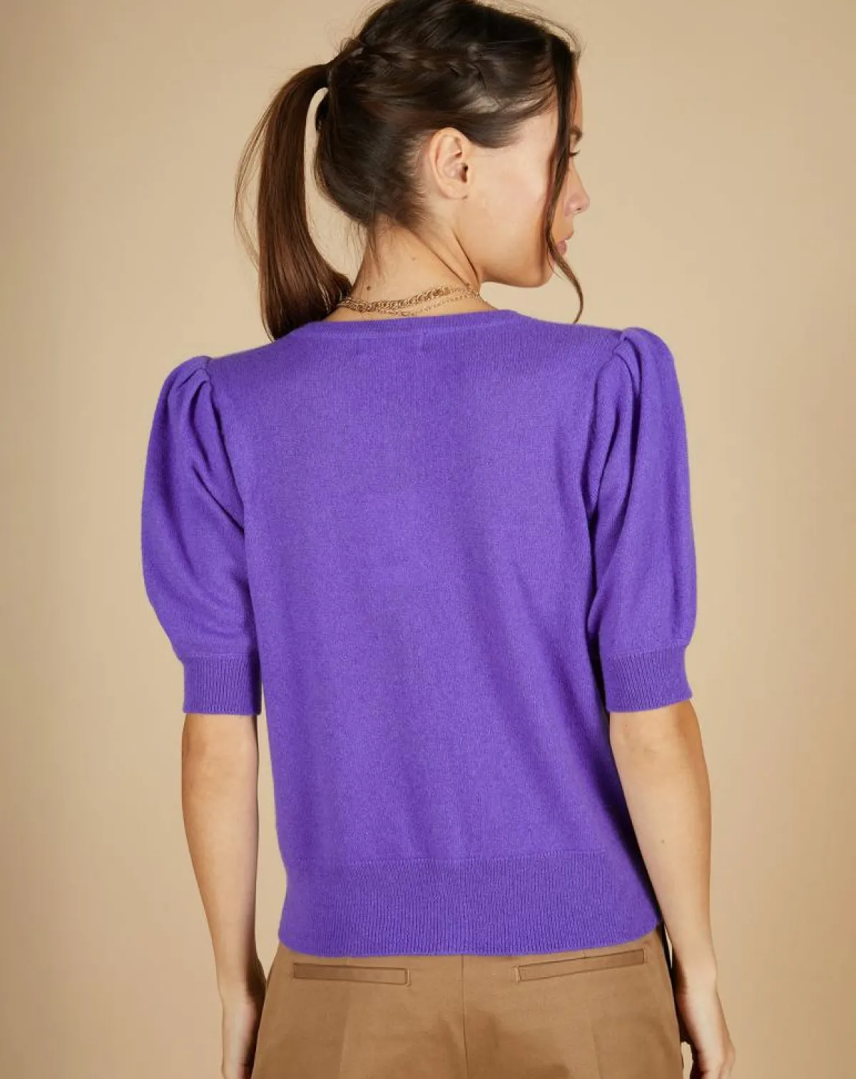 Cashmere Tribu Gilets Et Cardigans|Cardigan 100% Cachemire Claire manches ballon violet