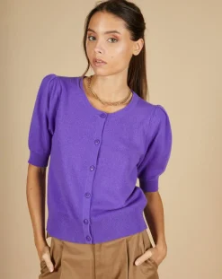 Cashmere Tribu Gilets Et Cardigans|Cardigan 100% Cachemire Claire manches ballon violet