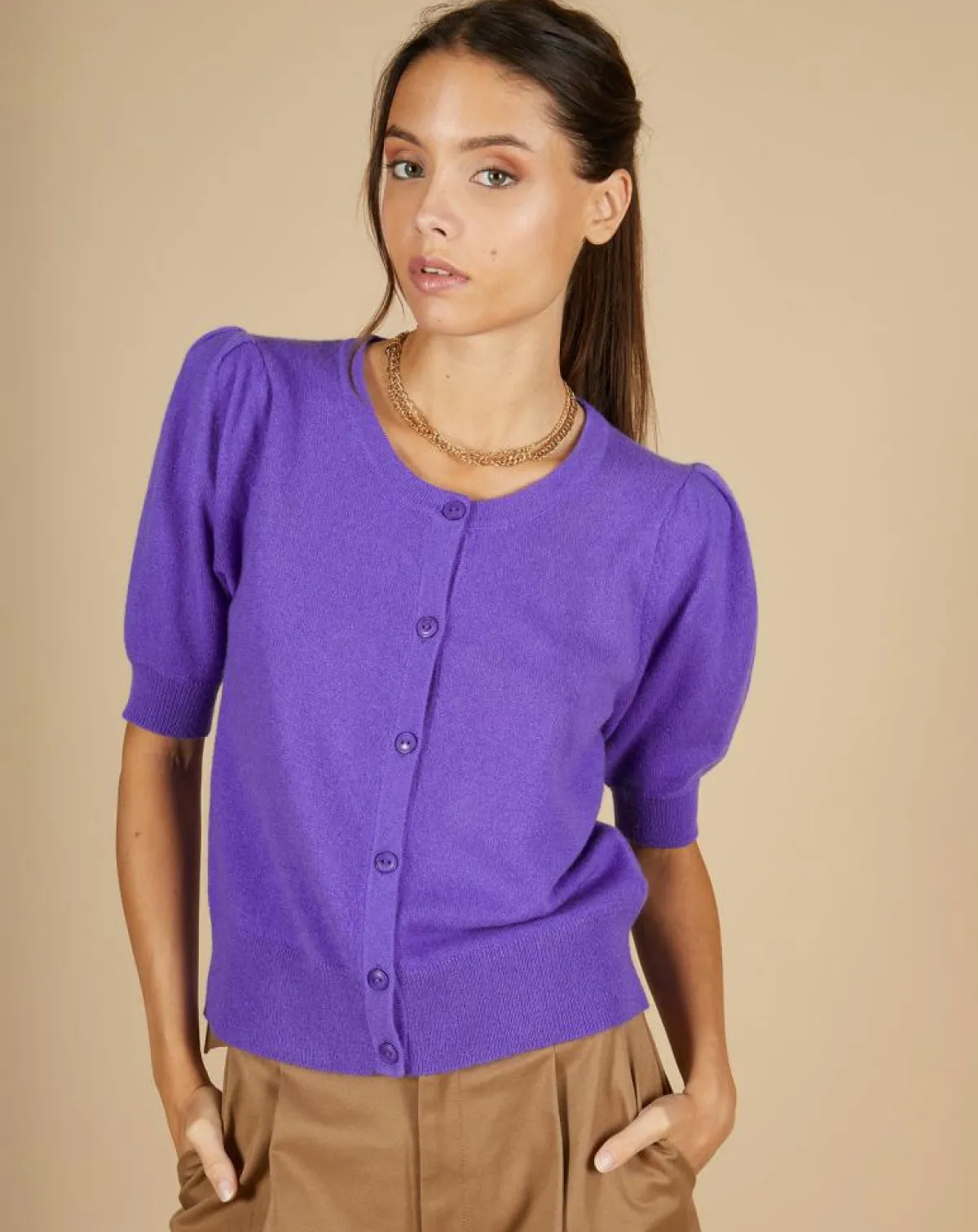 Cashmere Tribu Gilets Et Cardigans|Cardigan 100% Cachemire Claire manches ballon violet
