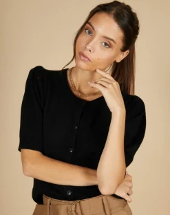 Cashmere Tribu Gilets Et Cardigans|Cardigan 100% Cachemire Claire manches ballon noir