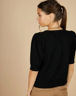 Cashmere Tribu Gilets Et Cardigans|Cardigan 100% Cachemire Claire manches ballon noir