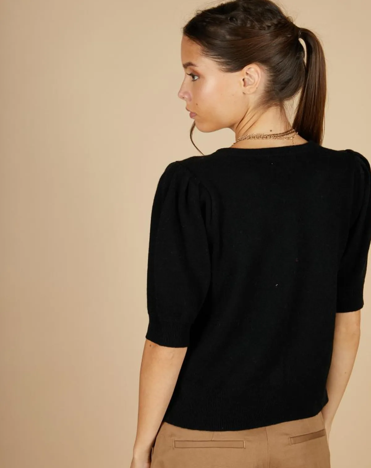 Cashmere Tribu Gilets Et Cardigans|Cardigan 100% Cachemire Claire manches ballon noir