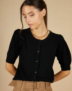 Cashmere Tribu Gilets Et Cardigans|Cardigan 100% Cachemire Claire manches ballon noir