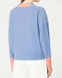 Galeries Lafayette Gilets Et Cardigans|Cardigan 100% Cachemire Fabiola col V bicolore bleu/rose