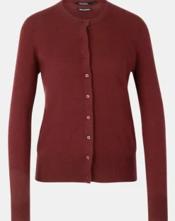 Galeries Lafayette Gilets Et Cardigans|Cardigan 100% Cachemire Yacao col rond rouge foncé