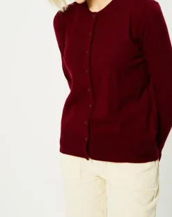 Galeries Lafayette Gilets Et Cardigans|Cardigan 100% Cachemire Zacao col rond rouge foncé