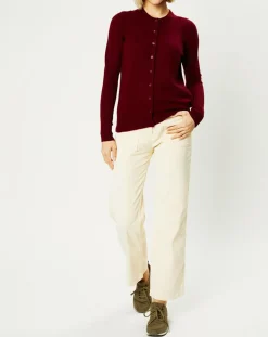 Galeries Lafayette Gilets Et Cardigans|Cardigan 100% Cachemire Zacao col rond rouge foncé