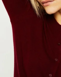 Galeries Lafayette Gilets Et Cardigans|Cardigan 100% Cachemire Zacao col rond rouge foncé