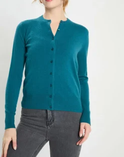 Galeries Lafayette Gilets Et Cardigans|Cardigan 100% Cachemire Zacao col rond bleu/vert