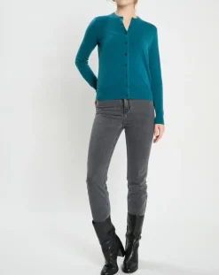 Galeries Lafayette Gilets Et Cardigans|Cardigan 100% Cachemire Zacao col rond bleu/vert