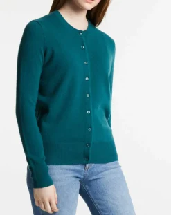 Galeries Lafayette Gilets Et Cardigans|Cardigan 100% Cachemire Zacao col rond bleu/vert