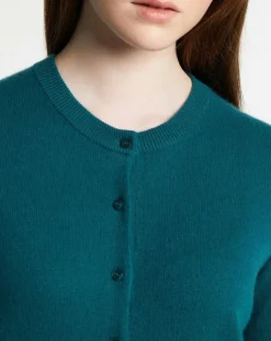 Galeries Lafayette Gilets Et Cardigans|Cardigan 100% Cachemire Zacao col rond bleu/vert