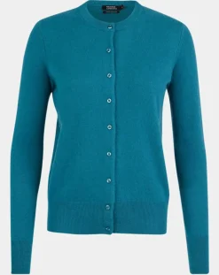Galeries Lafayette Gilets Et Cardigans|Cardigan 100% Cachemire Zacao col rond bleu/vert