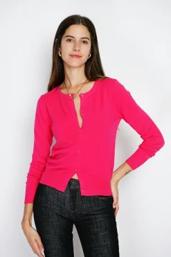 Assuili Gilets Et Cardigans|Cardigan en Cachemire mélangé ras de cou fushia