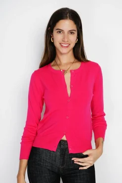 Assuili Gilets Et Cardigans|Cardigan en Cachemire mélangé ras de cou fushia