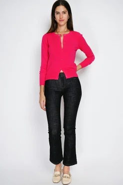 Assuili Gilets Et Cardigans|Cardigan en Cachemire mélangé ras de cou fushia