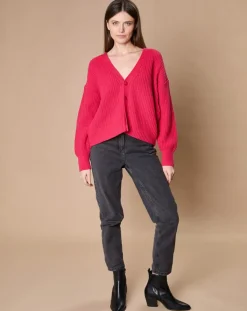Oscar et Louise Gilets Et Cardigans|Cardigan en Laine & Cachemire mélangés Noémie rose vif