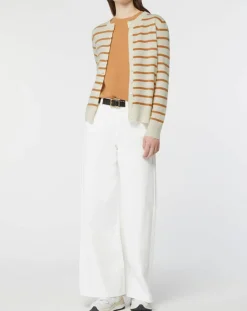 Galeries Lafayette Gilets Et Cardigans|Cardigan en Laine & Cachemire Sacao rayé col rond beige/écru