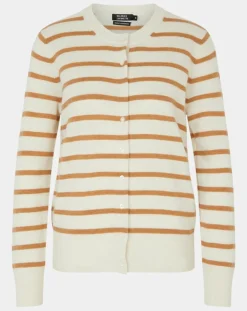 Galeries Lafayette Gilets Et Cardigans|Cardigan en Laine & Cachemire Sacao rayé col rond beige/écru