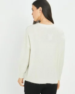 Lauren Vidal Gilets Et Cardigans|Cardigan en Laine & Mohair mélangés Basal à sequins blanc perle