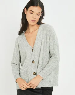 Lauren Vidal Gilets Et Cardigans|Cardigan en Laine & Mohair mélangés Basal à sequins gris