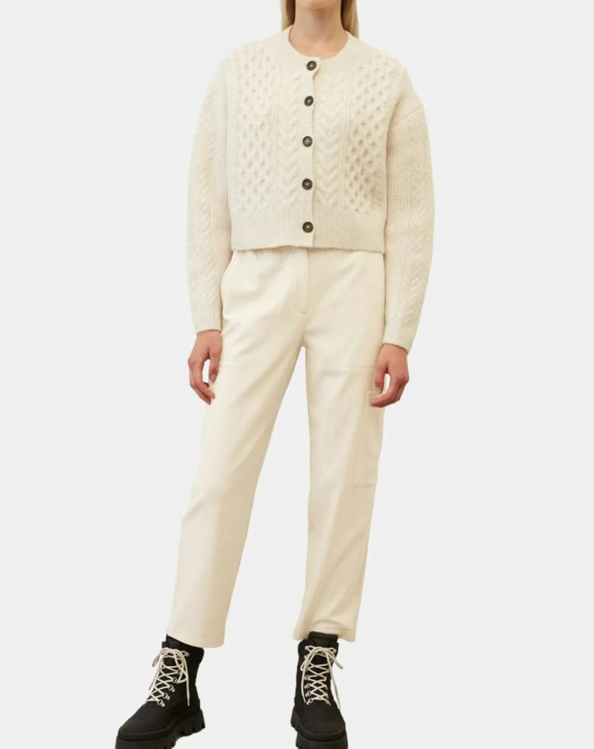 Marc O'Polo Gilets Et Cardigans|Cardigan en Laine mélangée à torsades écru