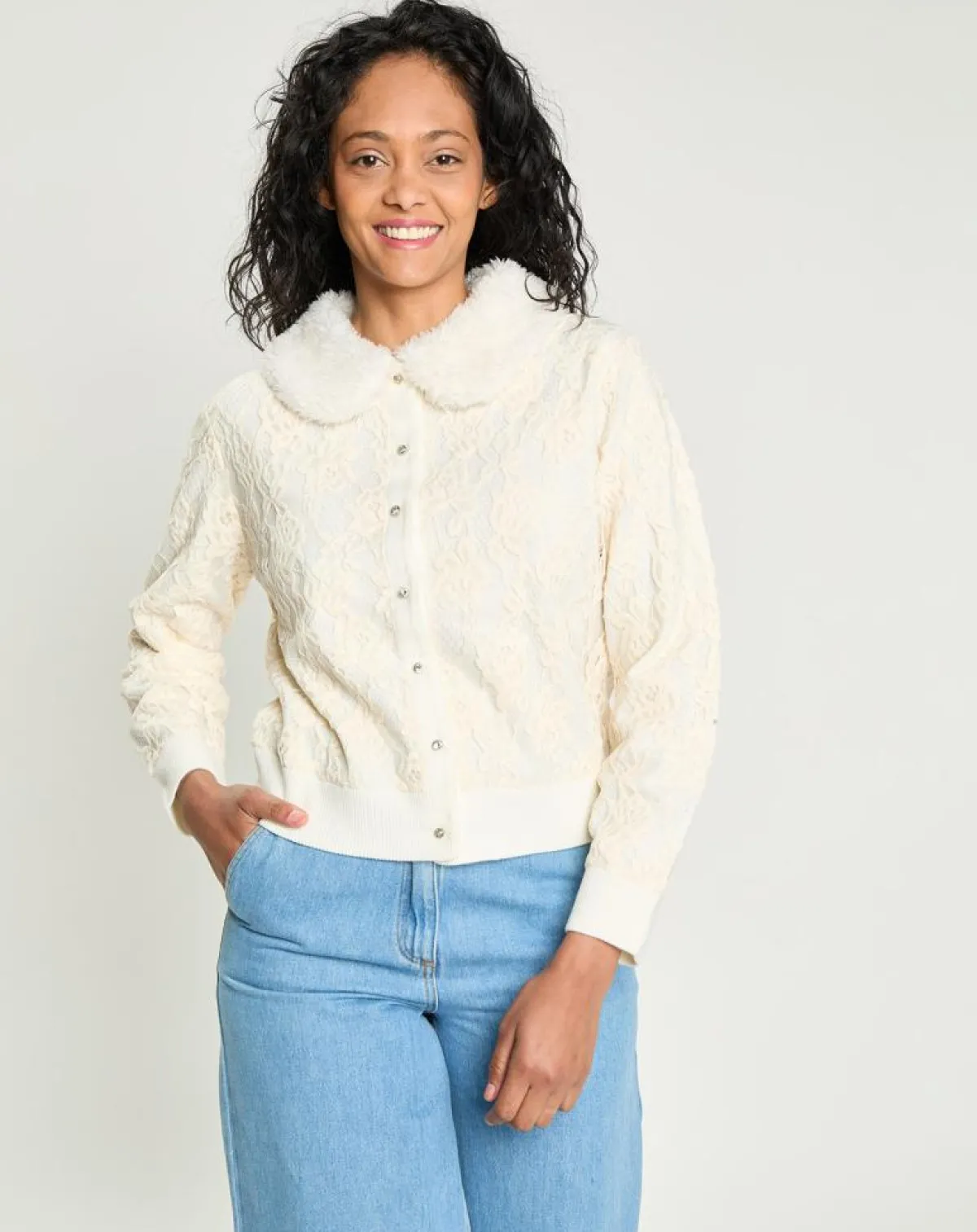 Manoush Gilets Et Cardigans|Cardigan Maille Dentelle ecru