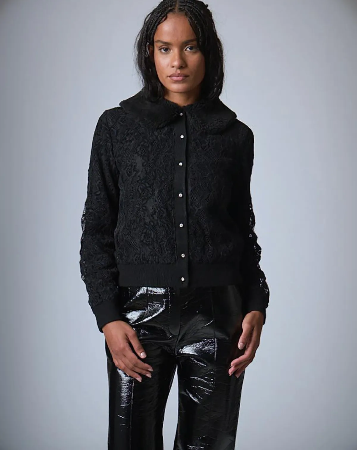 Manoush Gilets Et Cardigans|Cardigan Maille Dentelle noir