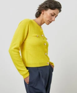Rodier Gilets Et Cardigans|Cardigan Raven 100% Cachemire boutons et poches jaune