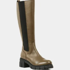 Galeries Lafayette Bottines|Chelsea Boots en Cuir lisse élastique vert kaki - Talon 6 cm