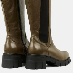 Galeries Lafayette Bottines|Chelsea Boots en Cuir lisse élastique vert kaki - Talon 6 cm