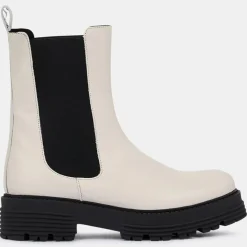 Galeries Lafayette Bottines|Chelsea boots en Cuir beiges - Talon 4 cm