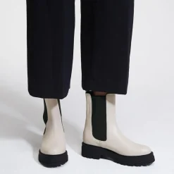 Galeries Lafayette Bottines|Chelsea boots en Cuir beiges - Talon 4 cm